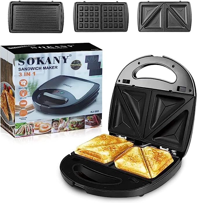 KJ-302 ماكينة صنع الساندويتشات الكهربائية 3 * 1 - 750 وات