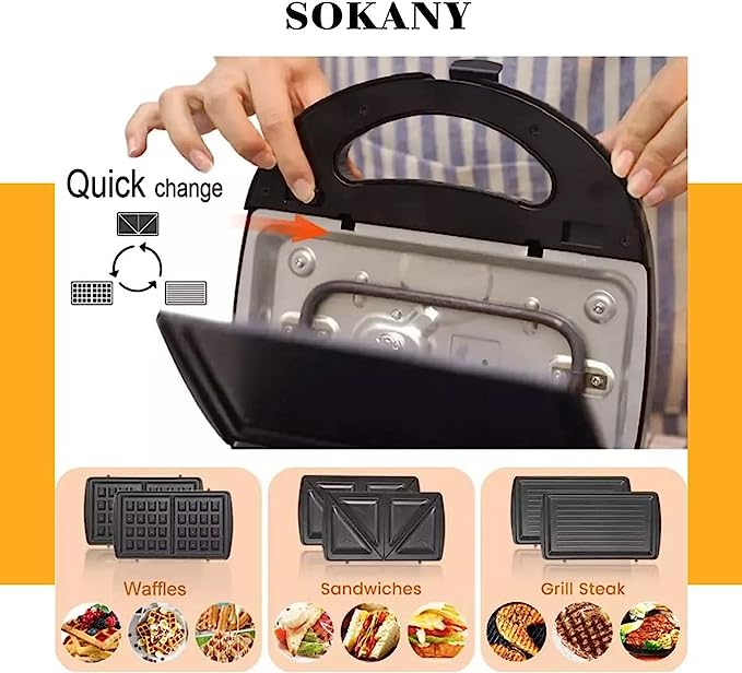 KJ-302 ماكينة صنع الساندويتشات الكهربائية 3 * 1 - 750 وات