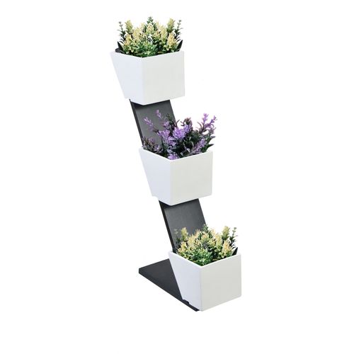 حامل نباتات خشبي - 3 أدوار - أبيض
