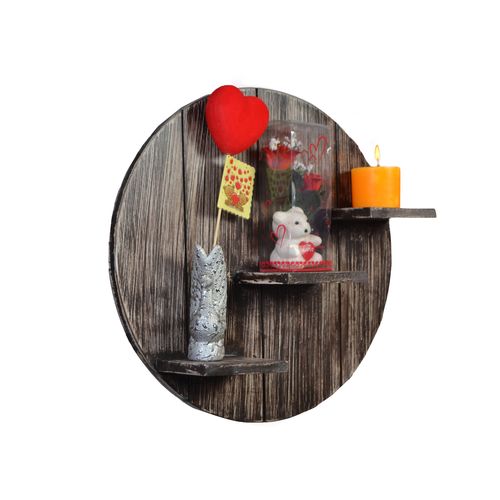 رف حائط ديكور خشبي - بني