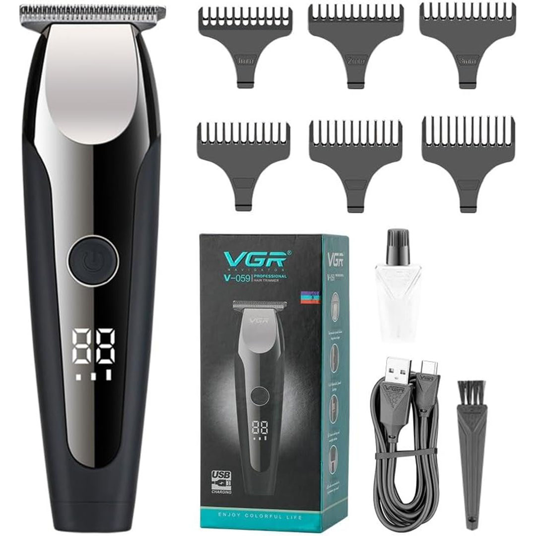 ماكينة حلاقة الشعر في جي أر القابلة للشحن للرجال - أسود - V-059