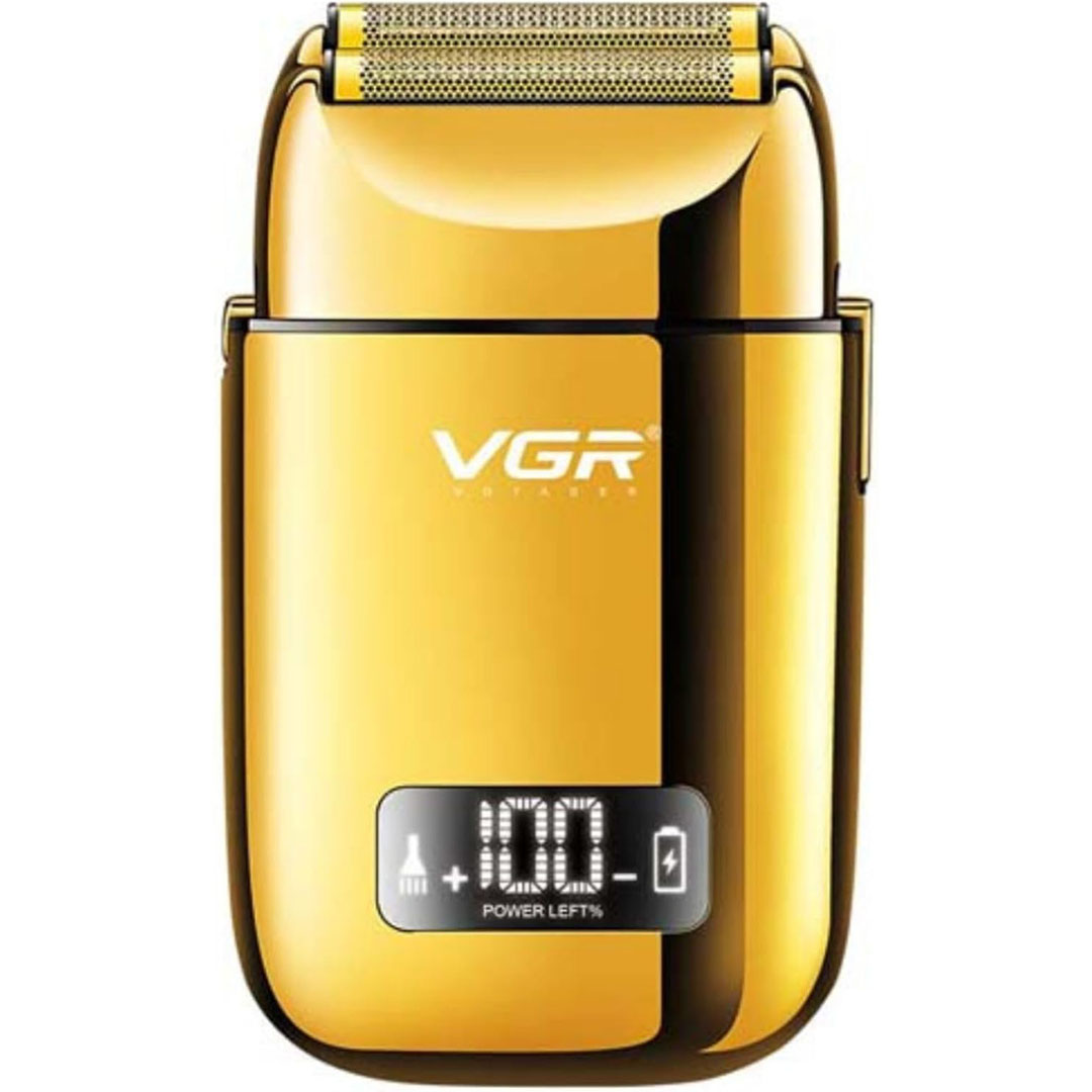 ماكينة حلاقة في جي أر لتشذيب اللحية للرجال قابلة للشحن - ذهبي - V-338