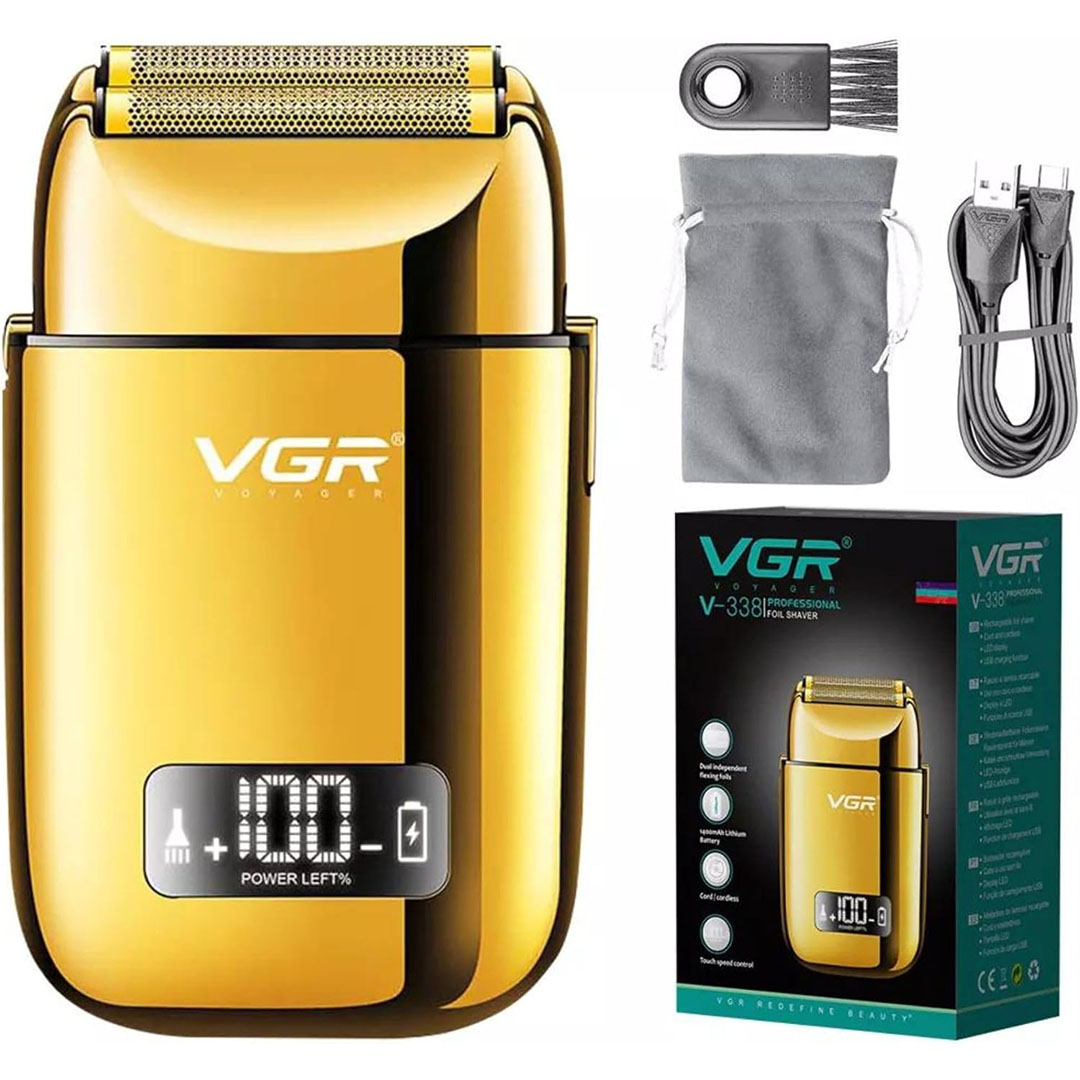 ماكينة حلاقة في جي أر لتشذيب اللحية للرجال قابلة للشحن - ذهبي - V-338