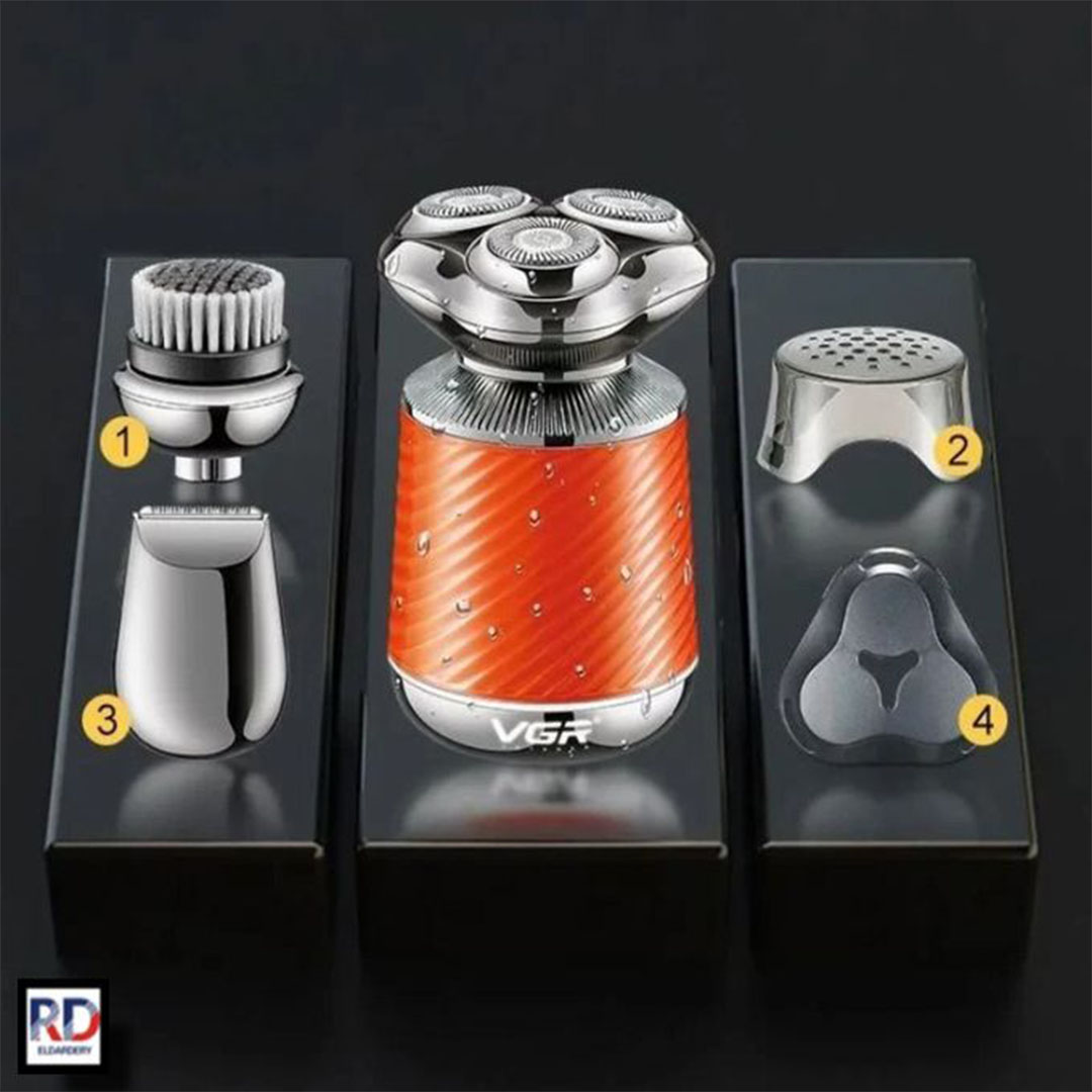 ماكينة حلاقة في جي أر لتشذيب اللحية للرجال قابلة للشحن - برتقالي - V-391