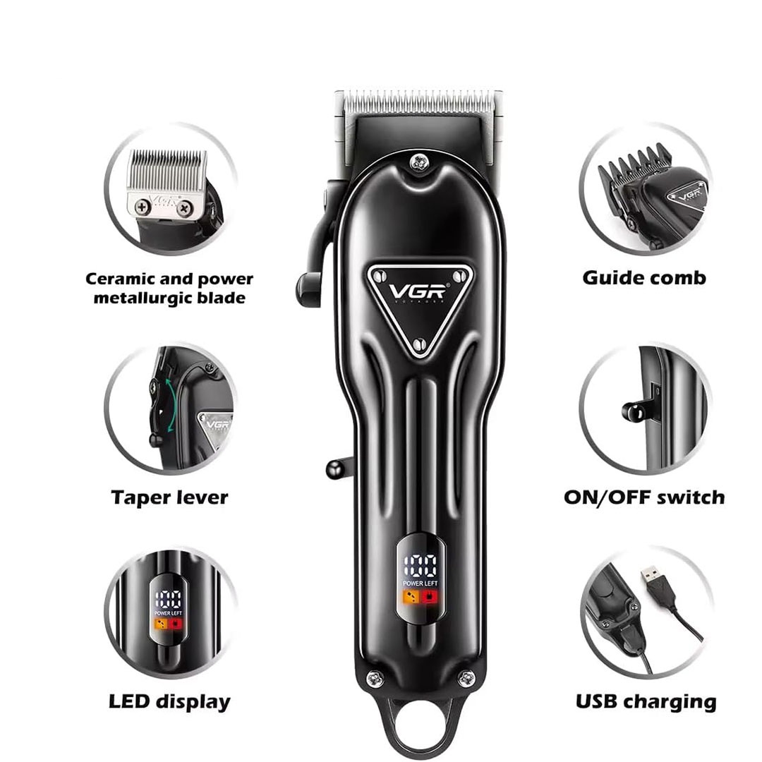ماكينة حلاقة الشعر فيجي أر القابلة للشحن للرجال - أسود - V-051