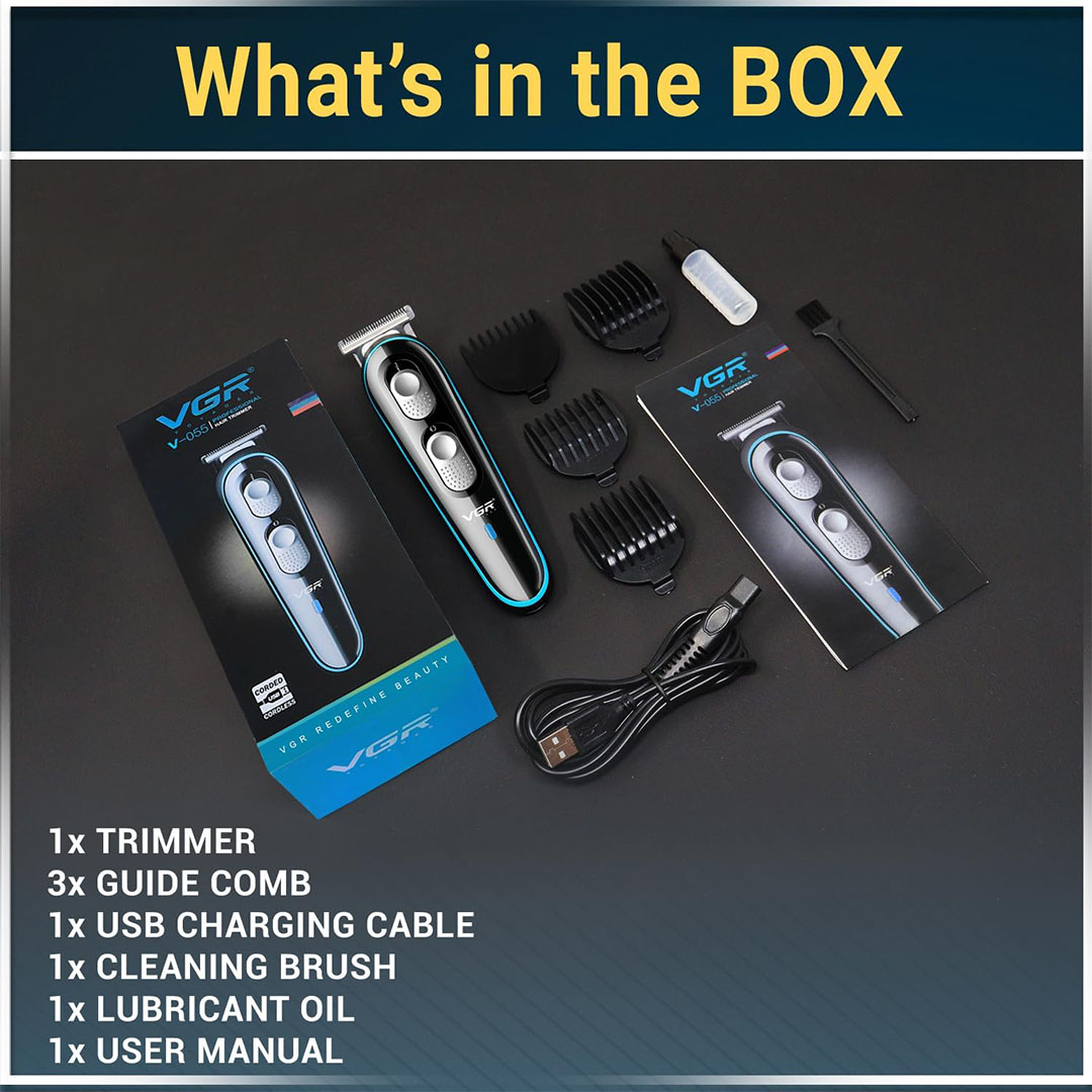 ماكينة حلاقة الشعر في جي أر القابلة للشحن للرجال - أسود - V-055