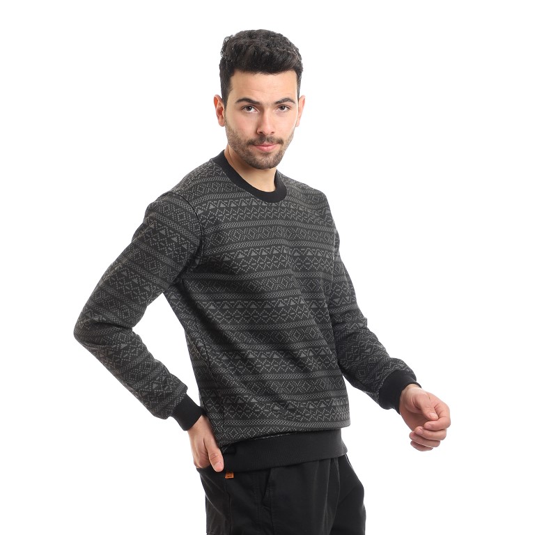 111 - سويتشيرت مبطن منقوش برقبة مستديرة