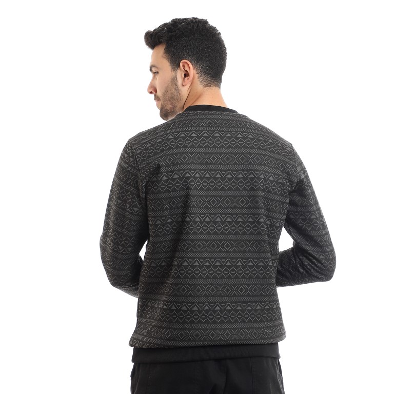 111 - سويتشيرت مبطن منقوش برقبة مستديرة