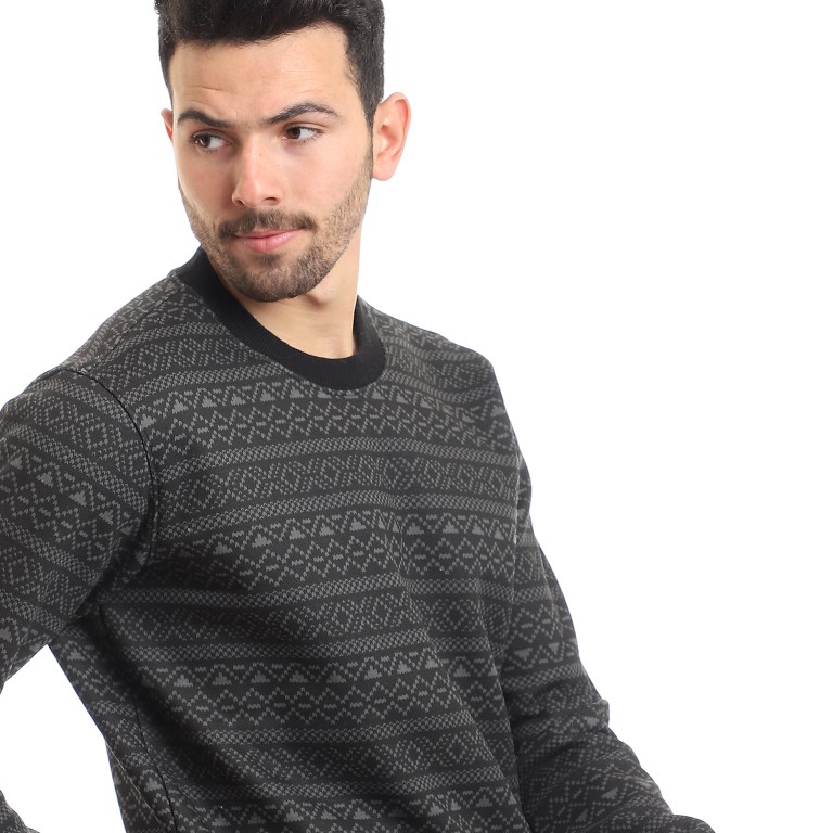 111 - سويتشيرت مبطن منقوش برقبة مستديرة