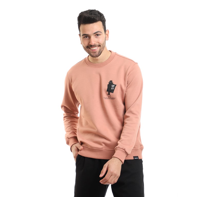 115 - سويت شيرت مبطن مطبوع برقبة مستديرة