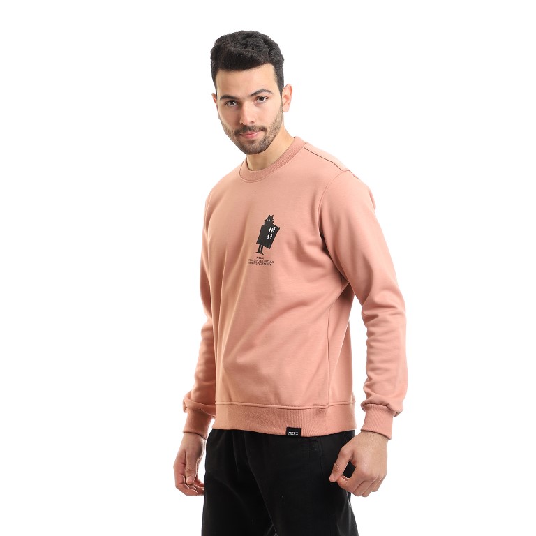 115 - سويت شيرت مبطن مطبوع برقبة مستديرة