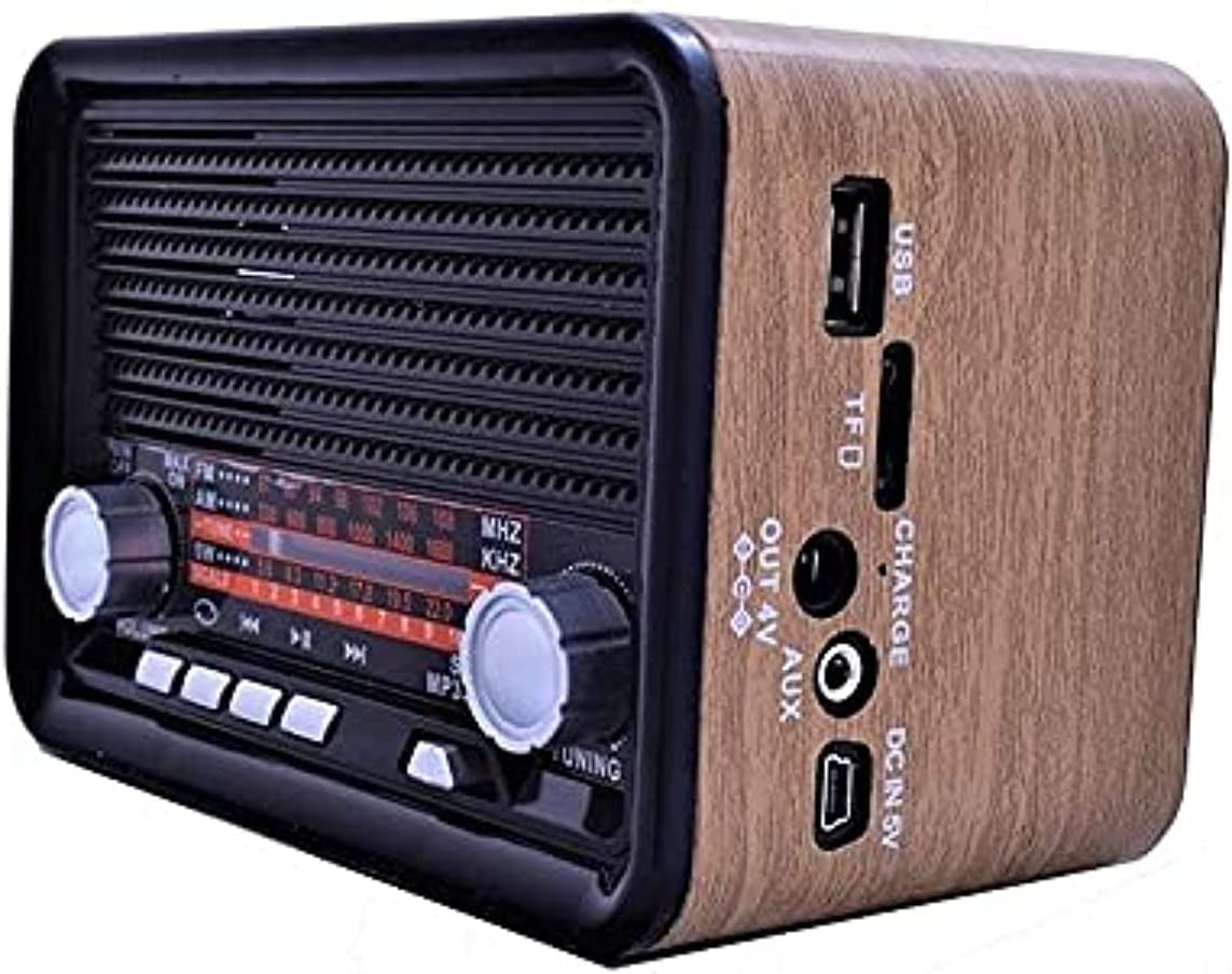 راديو كلاسيكي خشبي مع بلوتوث قابل للشحن