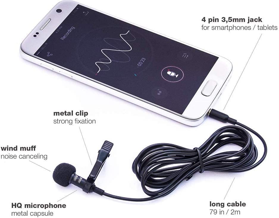 ميكروفون صغير احترافي - 2 متر - اسود