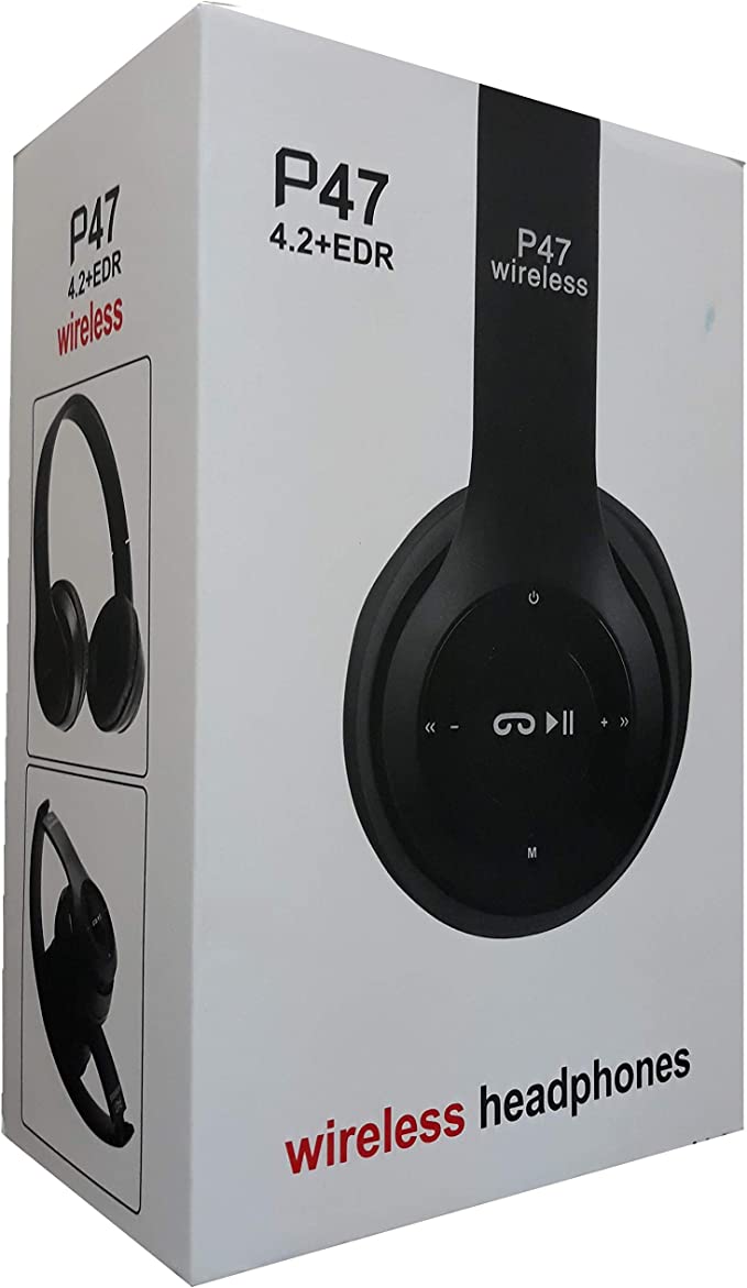P47 سماعة رأس بلوتوث لاسلكية قابلة للطي - أسود