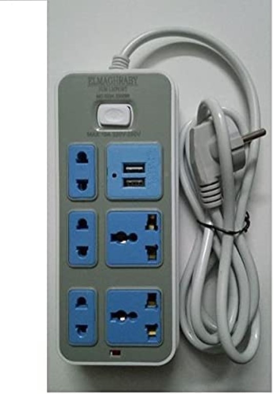 مشترك كهربائي - 2 متر - 5 منافذ - 2 منفذ USB