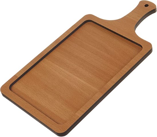 صينية تقديم خشب مستطيلة بيد - بني