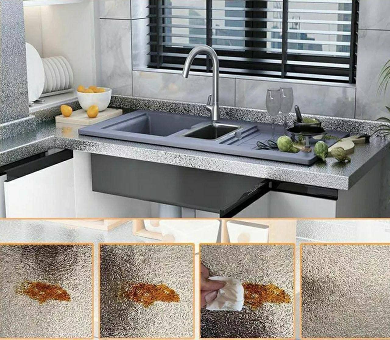 رول ستيكر مطبخ ضد المياه - 5 متر - فضي