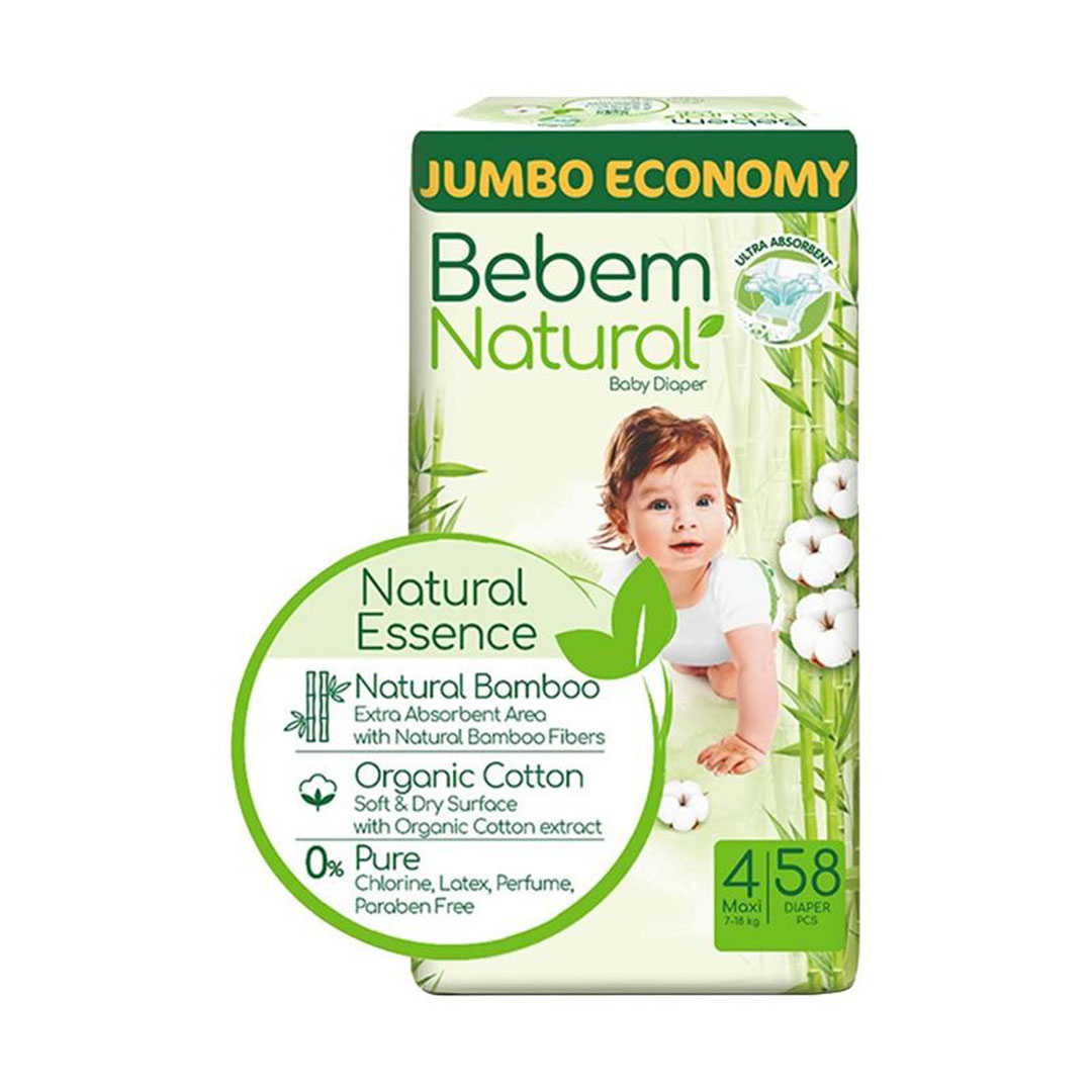 حفاضة بي بيم ناتشورال ماكسي - مقاس 4 - 58 قطعة