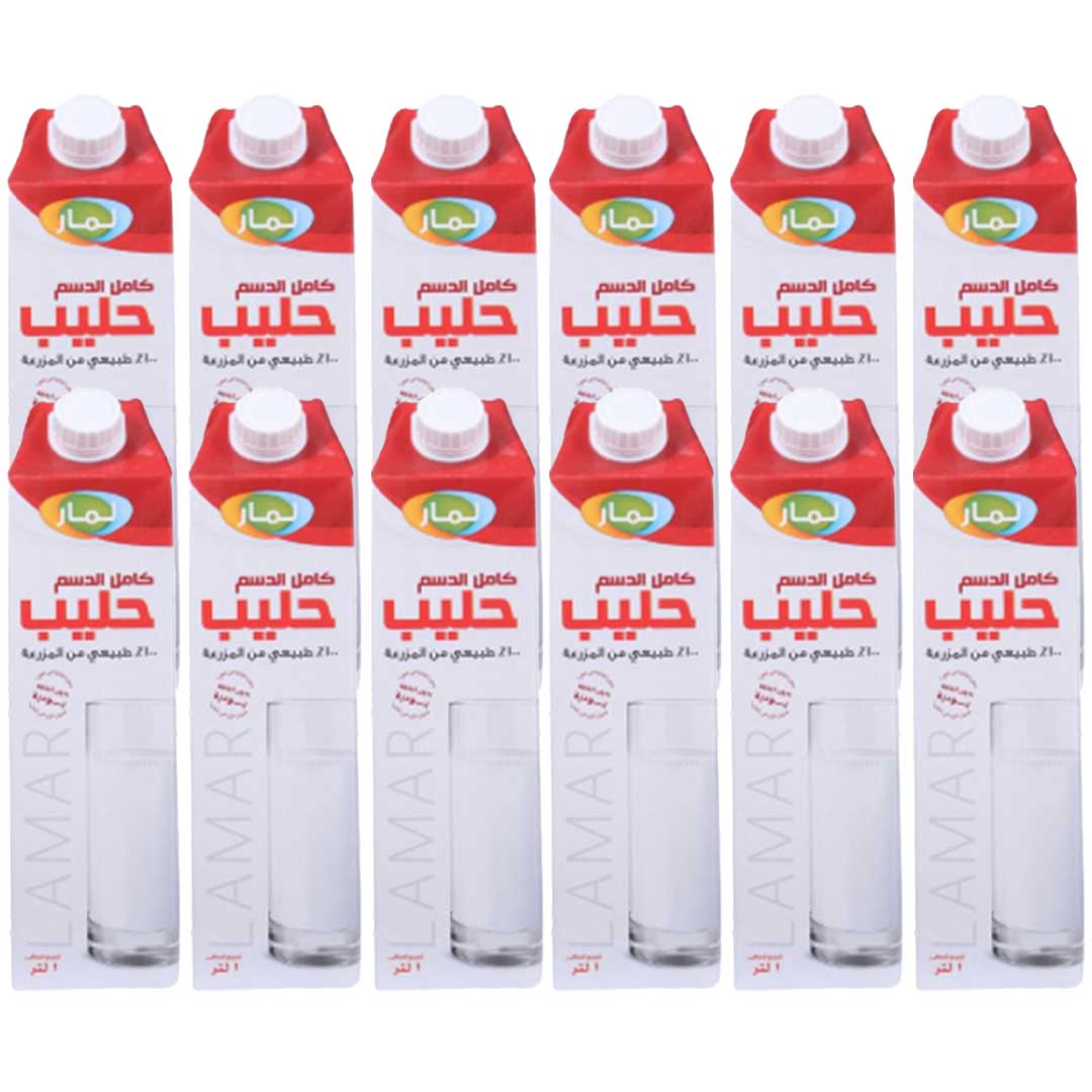 لمار لبن كامل الدسم - 1 لتر - 12 قطعة