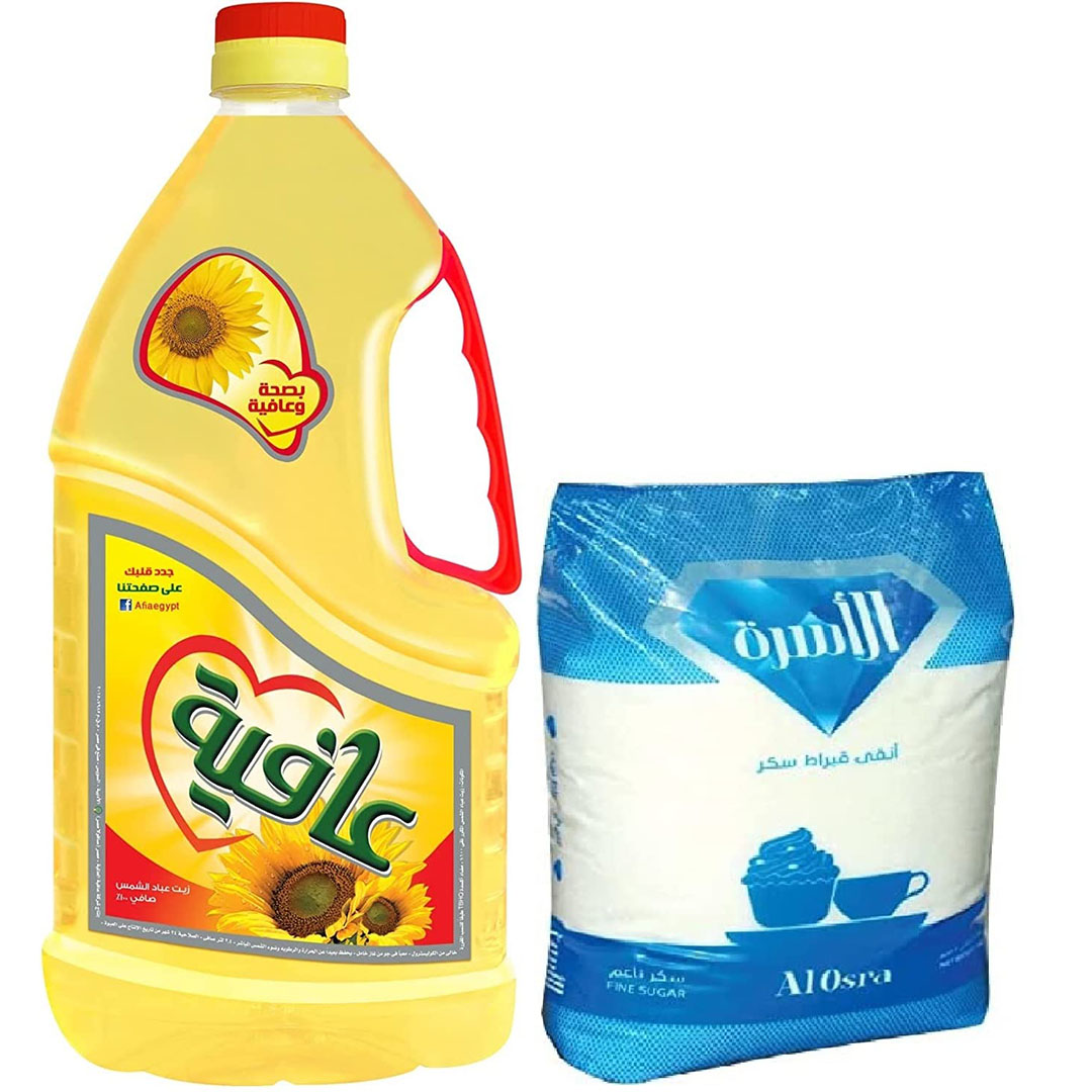 عافية زيت عباد 2.2 لتر+سكر أبيض الأسرة 1 كجم