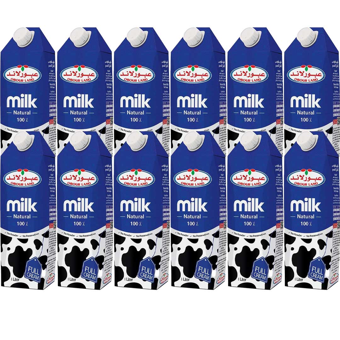 عبور لاند لبن كامل الدسم - 1 لتر - 12 قطعة