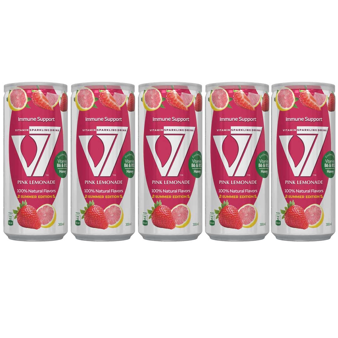 5 × V7 مشروب غازي - بينك ليمونادا × داراز - 300 مل.