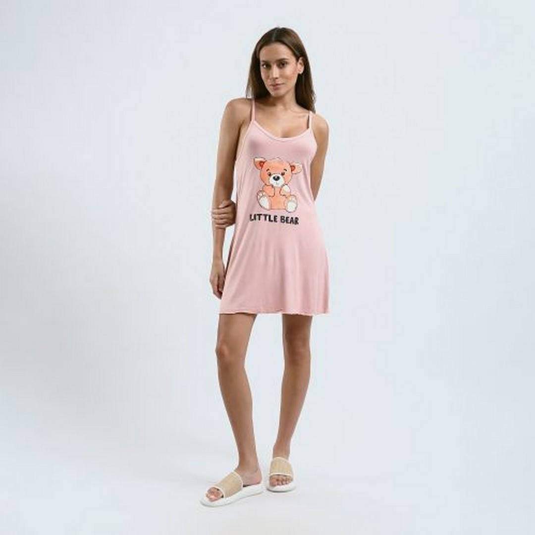 ميسيري قميص نوم حريمي مطبوع حمالات رفيعة قطن - بينك