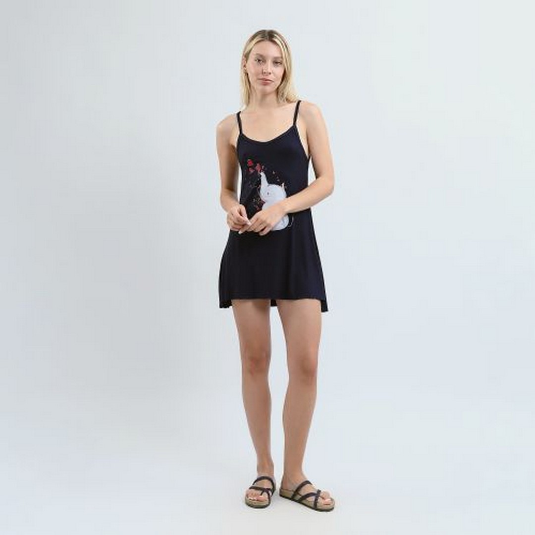 ميسيري قميص نوم حريمي مطبوع حمالة رفيعة - أسود