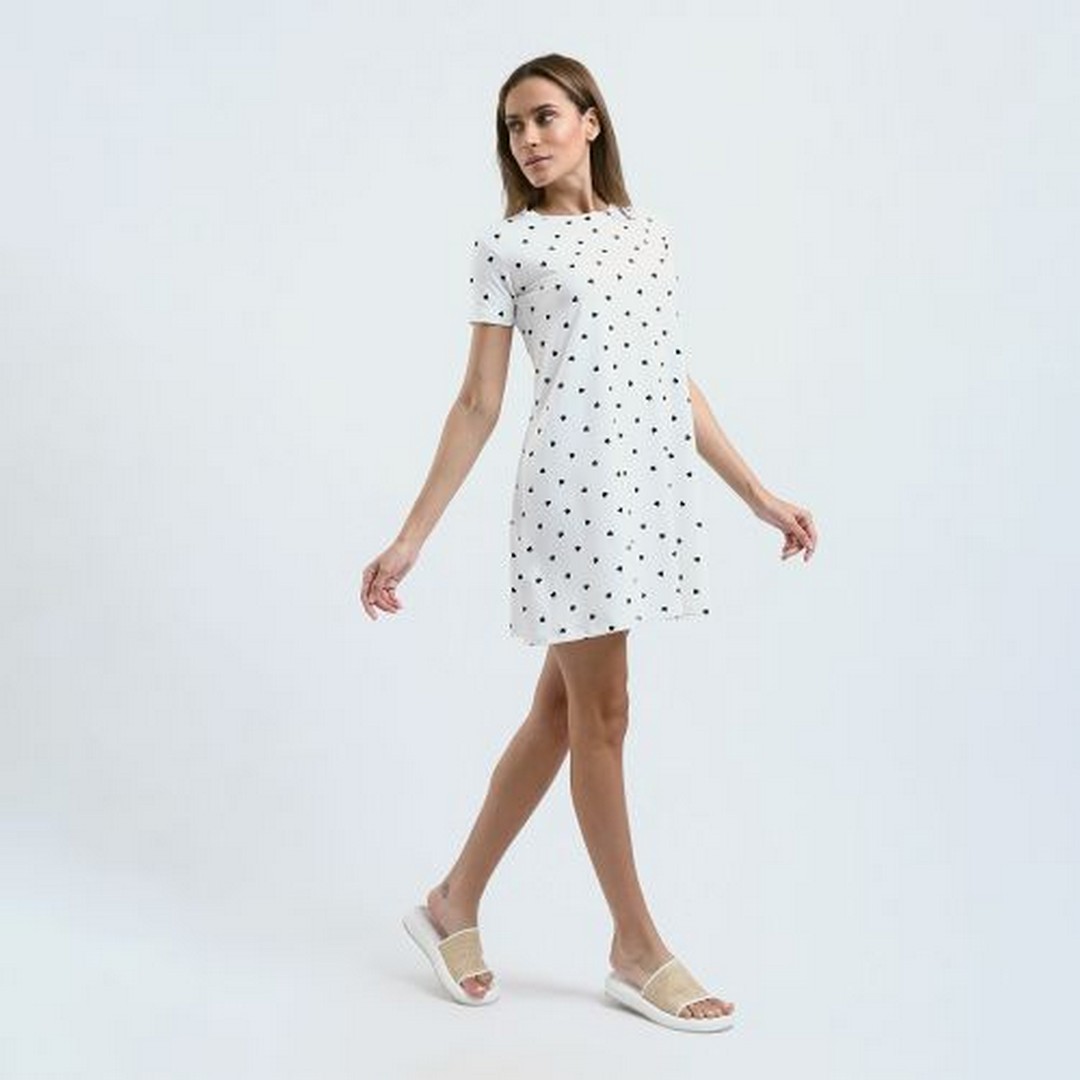 ميسيري قميص نوم حريمي منقوش بأكمام قصيرة - أبيض