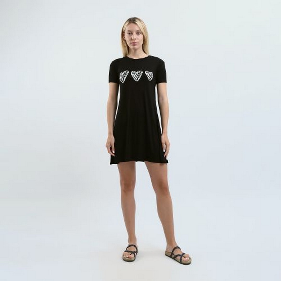 ميسيري قميص نوم مطبوع حريمي أكمام قصيرة - أسود