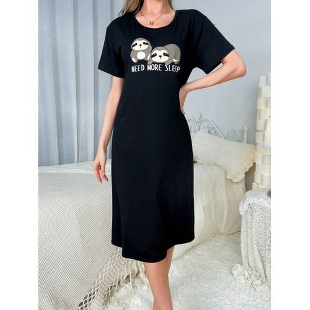 ميسيري قميص نوم مطبوع حريمي مسيري - أسود