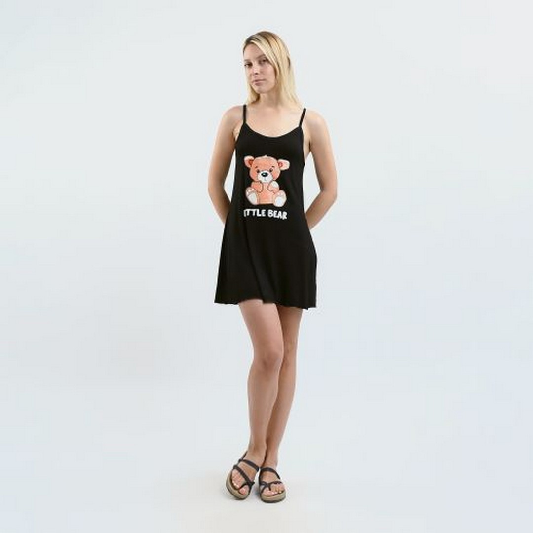 ميسيري قميص نوم مطبوع حريمي حمالات رفيعة - أسود