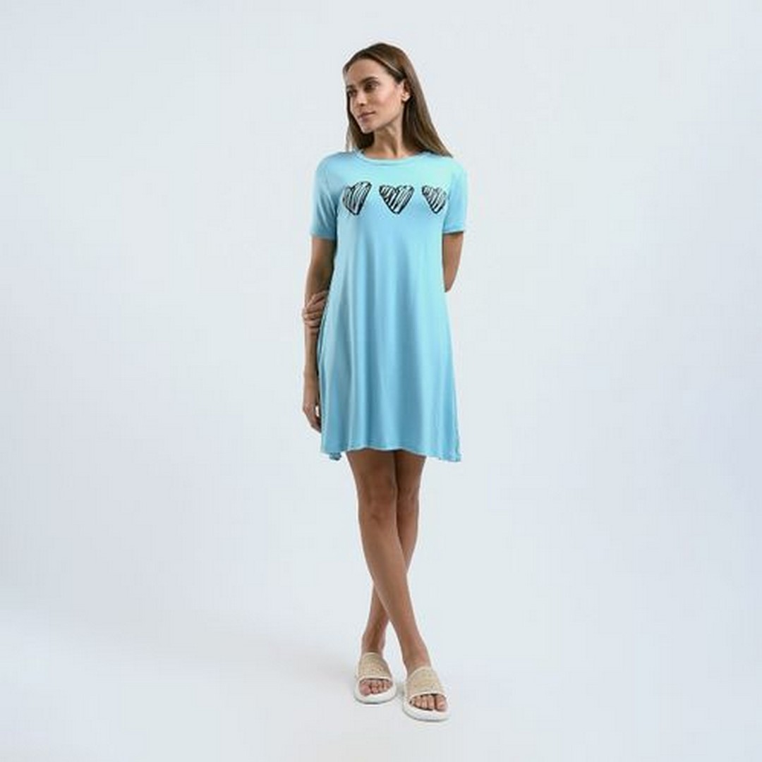 ميسيري قميص نوم حريمي قطن بأكمام قصيرة مطبوع - لبني