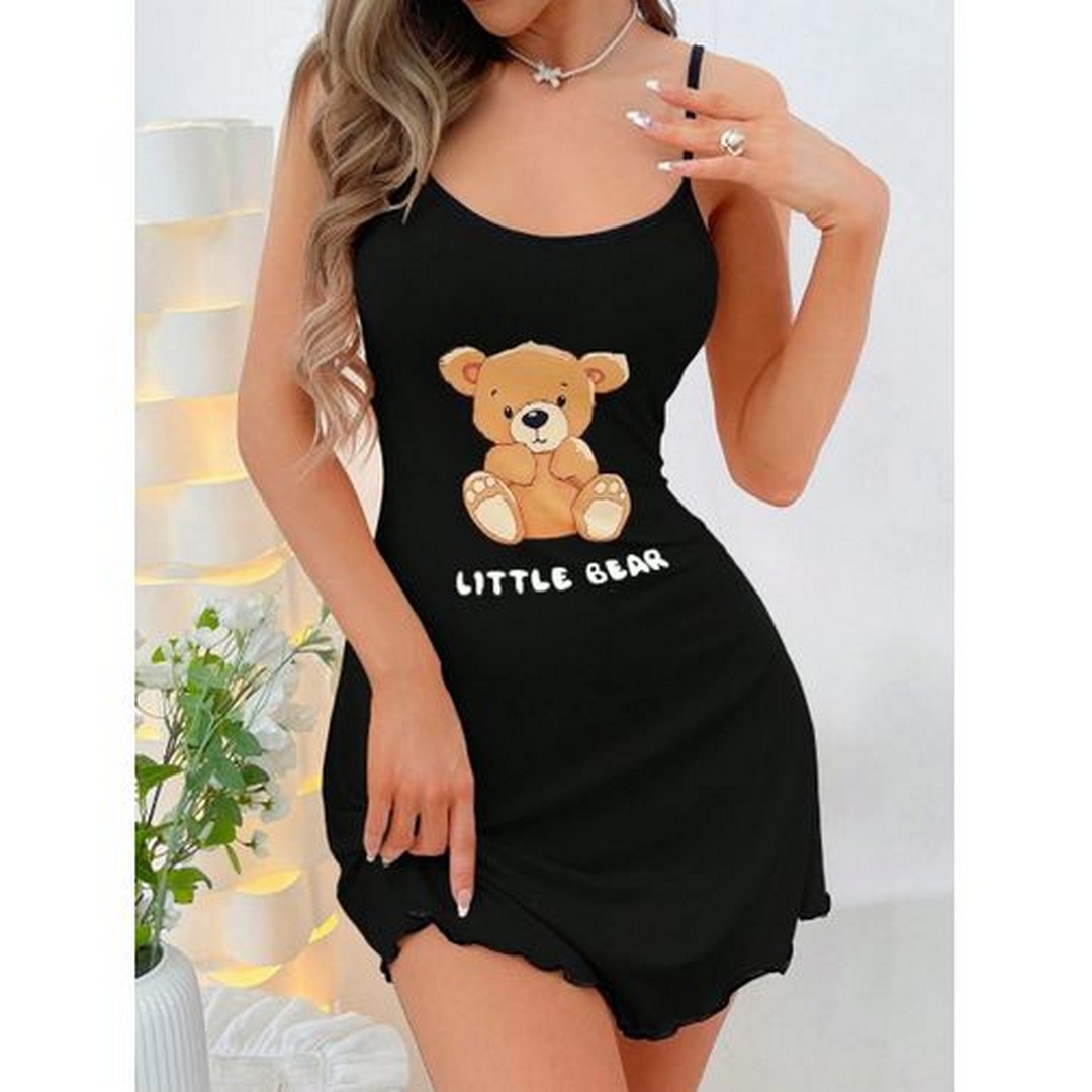 ميسيري قميص نوم حريمي مسيري مطبوع - أسود