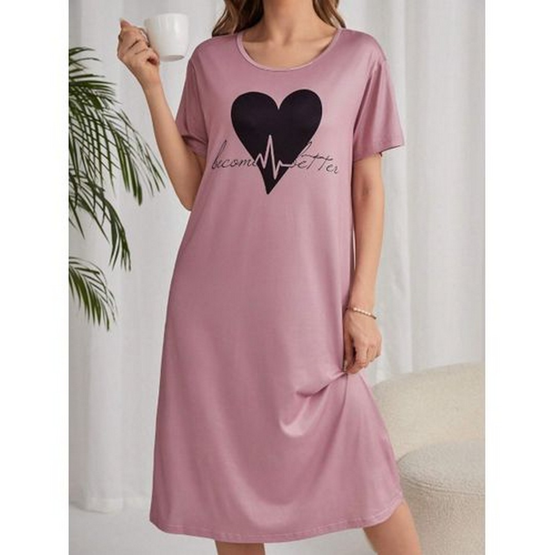 ميسيري قميص نوم قطن حريمي مطبوع أكمام قصيرة - كشميري