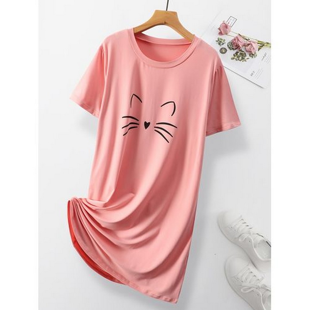 ميسيري قميص نوم حريمي أكمام قصيرة مطبوع - بينك