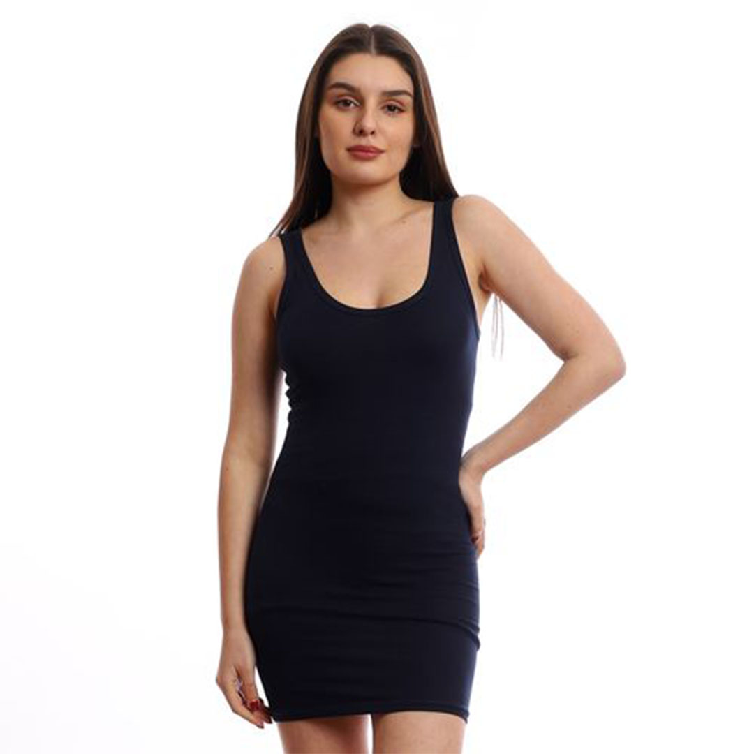 الميسيري فستان قصير بحمالات عريضة قطن حريمي - كحلي