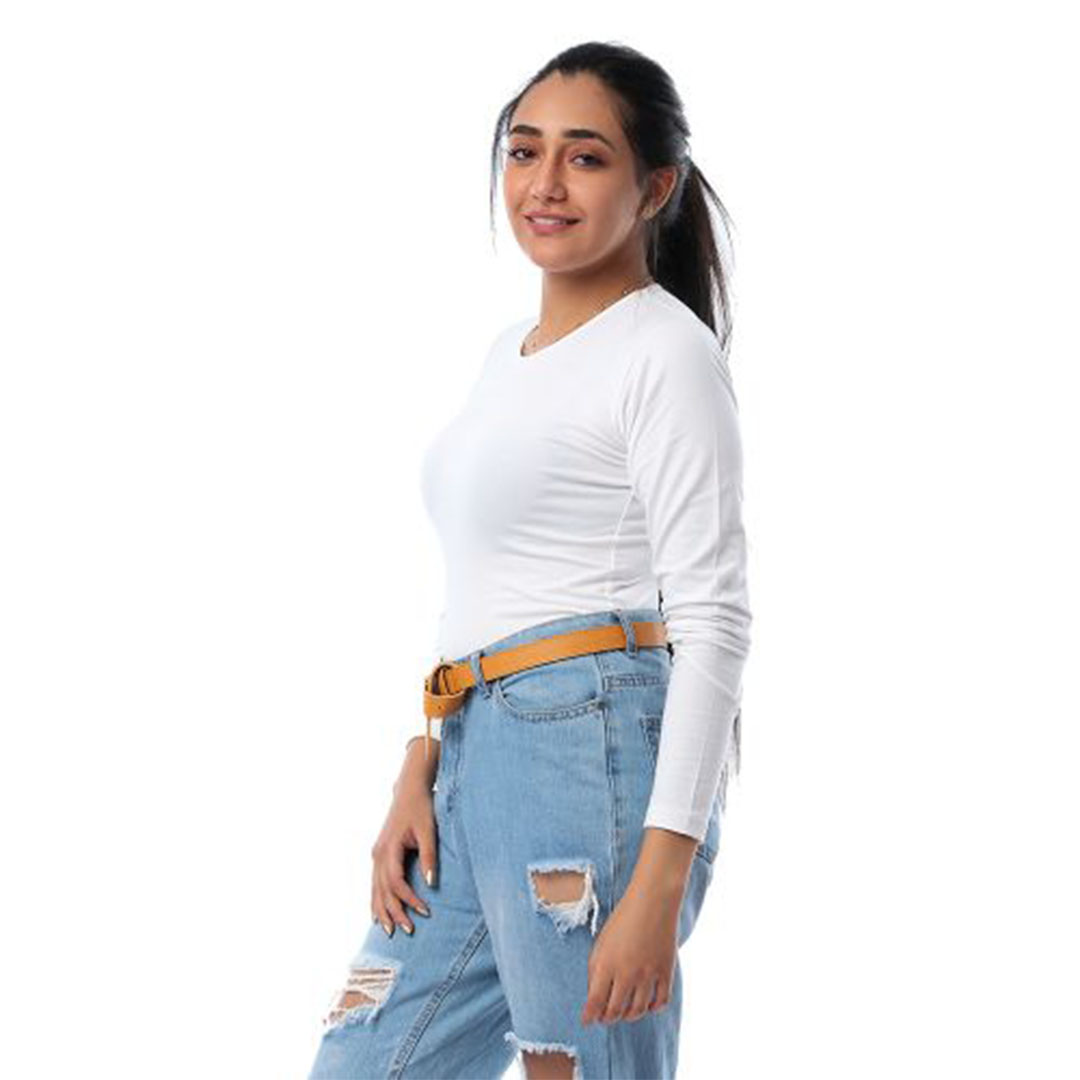 الميسيري تيشيرت سليم حريمي قطن -أبيض