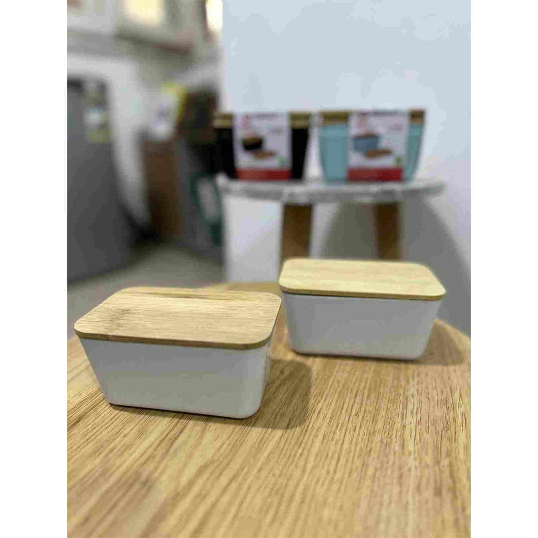 طقم علب تلاجة بغطاء بامبو - 2 قطعة - 500 مللي