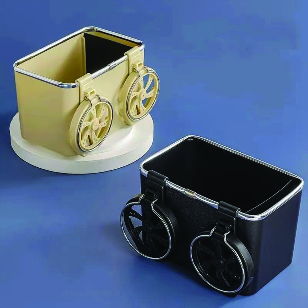 حامل اكواب قابل للطي مع صندوق تخزين للسياره - بيج/أسود