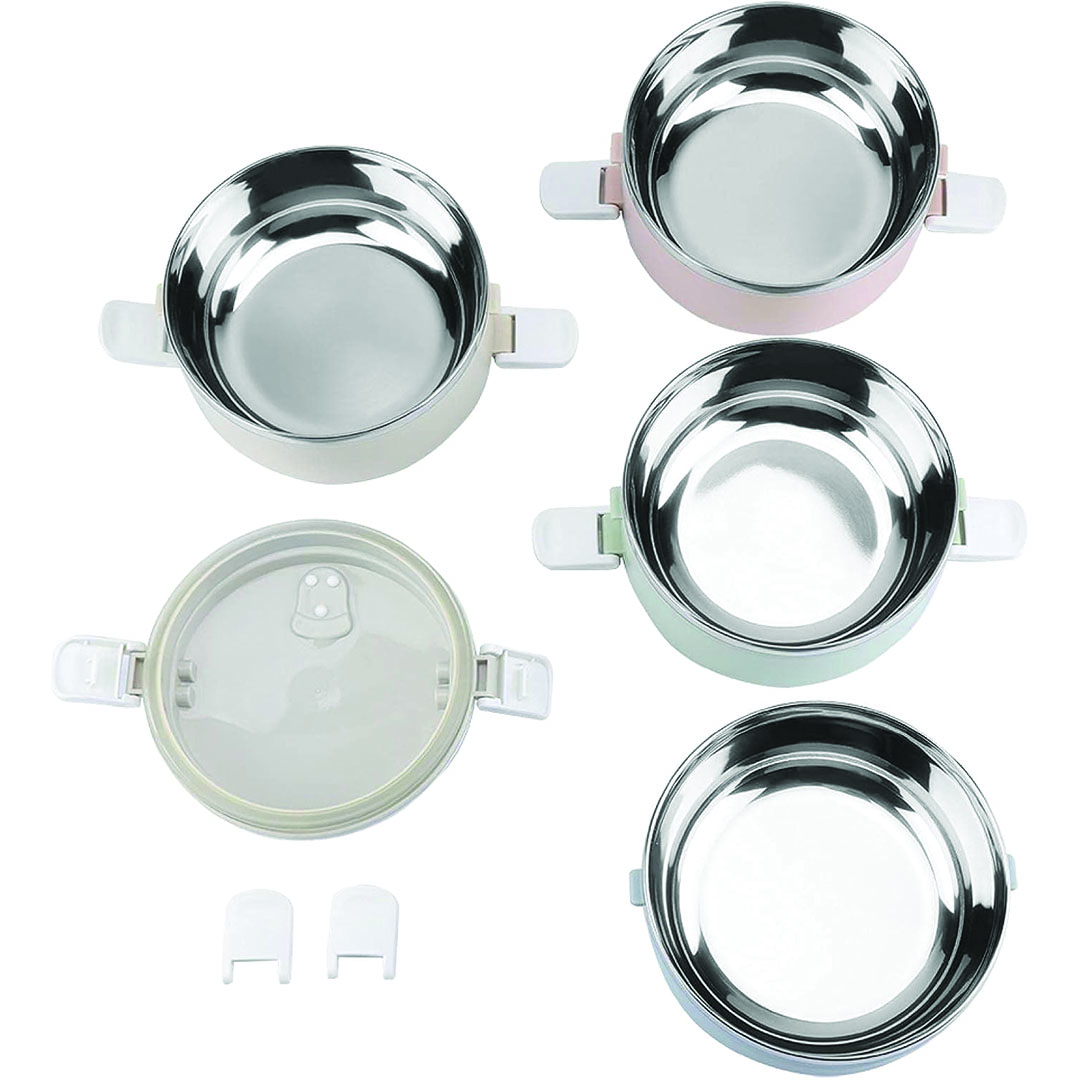 علب حفظ الطعام ستانلس ستيل - 4 دور - متعدد الألوان