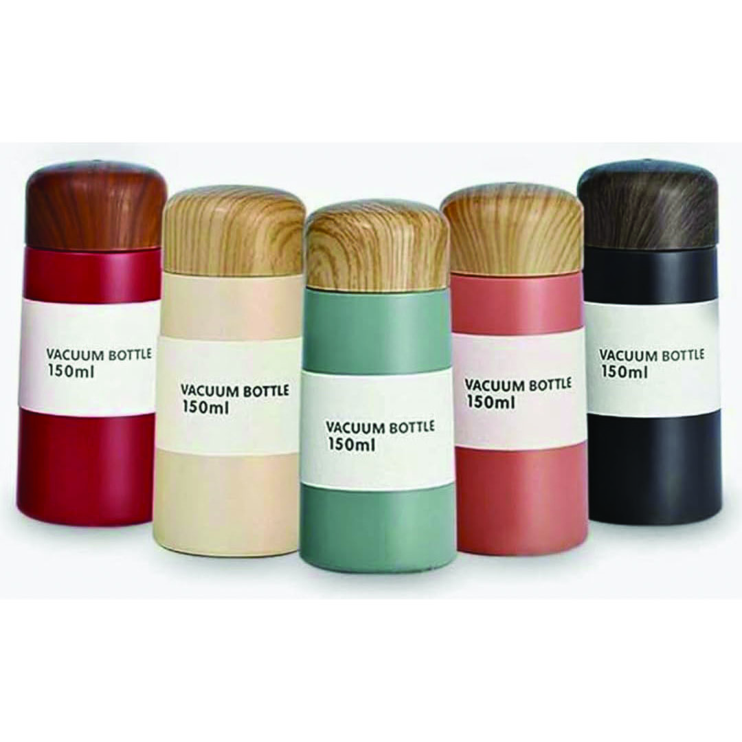 زجاجة ماء ستانلس ستيل من الخشب الحبيبي - 150 مللي - بينك