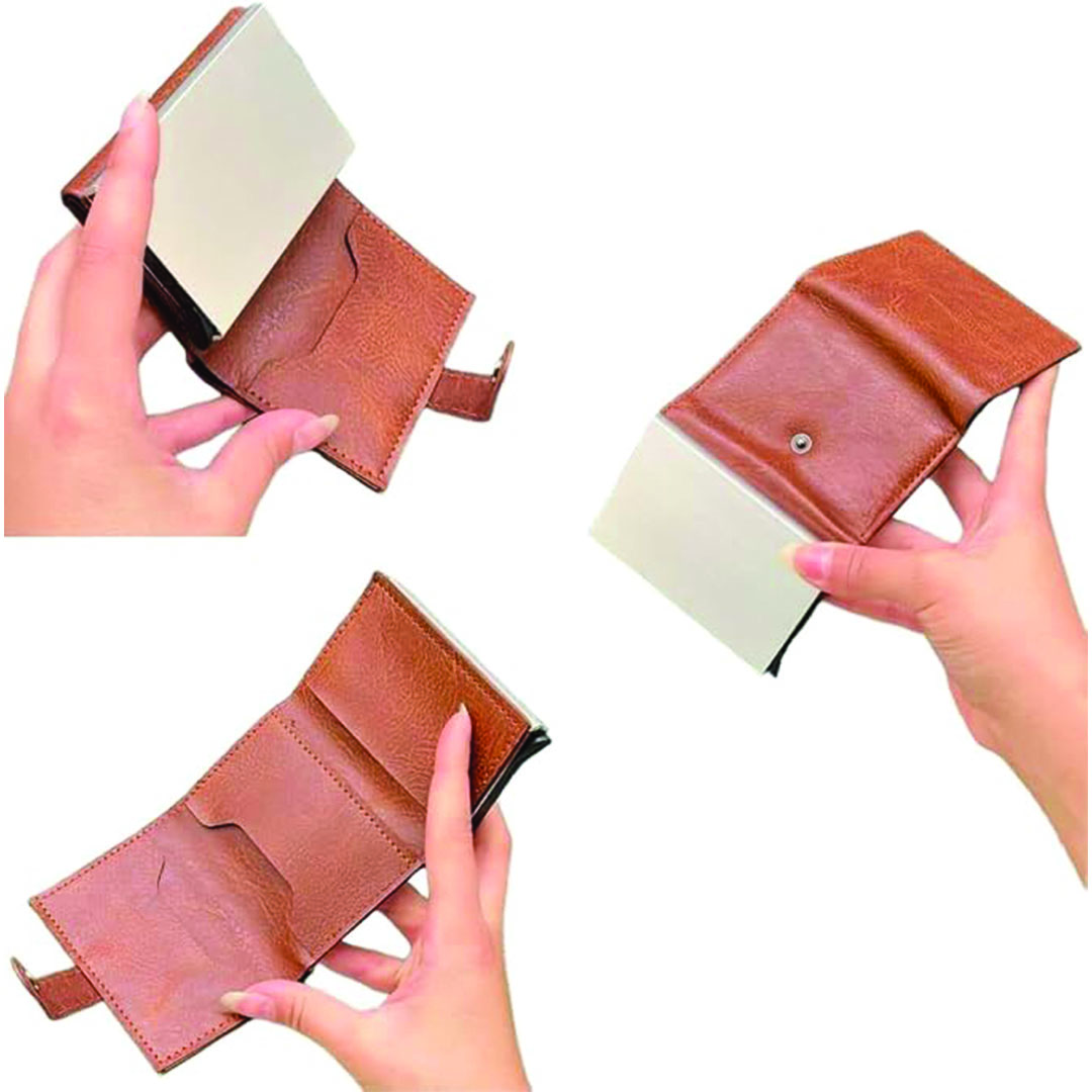 محفظة رجالي وحريمي لحمل البطاقات بتقنية تحديد الهوية من الجلد