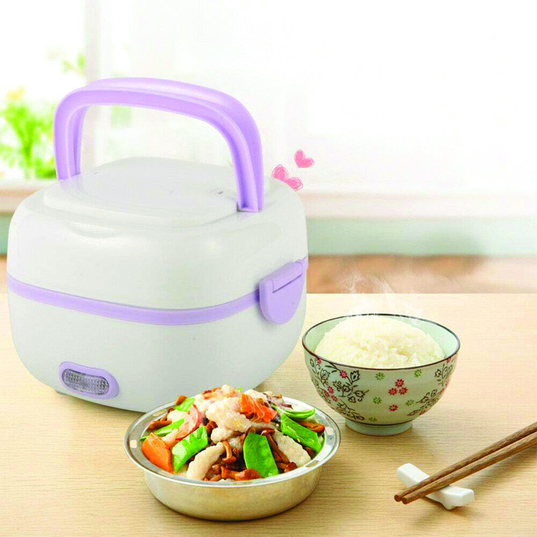 جهاز طهي الأرز الكهربائي المحمول - أبيض/موف
