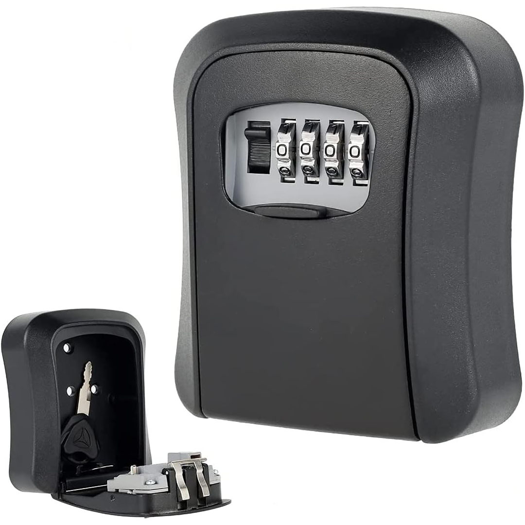 خزينة مفاتيح بقفل لتخزين المفاتيح بالخارج - أسود