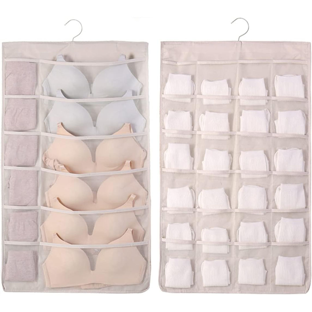 حامل حمالات صدر وشرابات معلق خطاف معدني دوار 360 - 12+24 جيب - أوف وايت