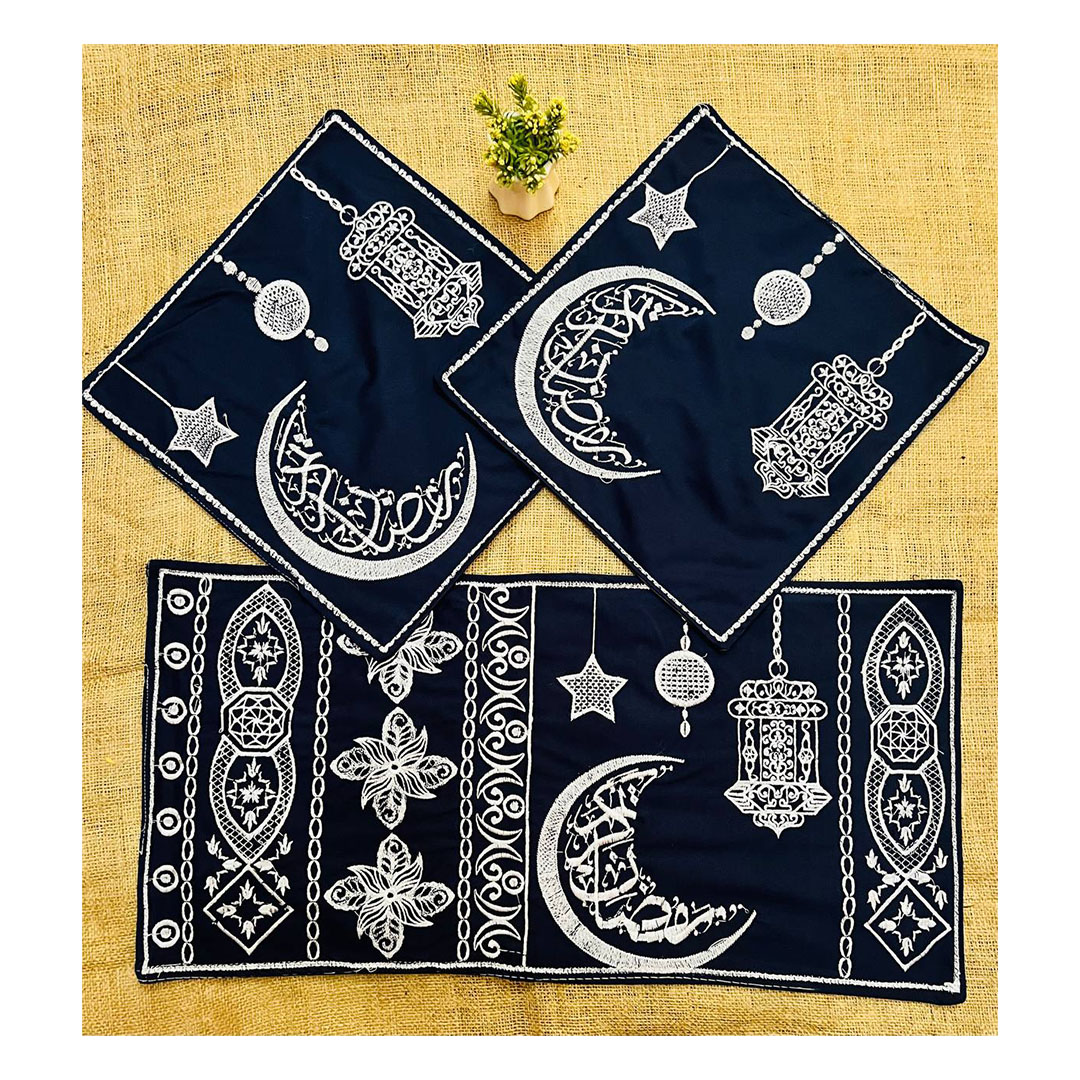 مفارش رمضان - 3 قطع - أسود/أبيض