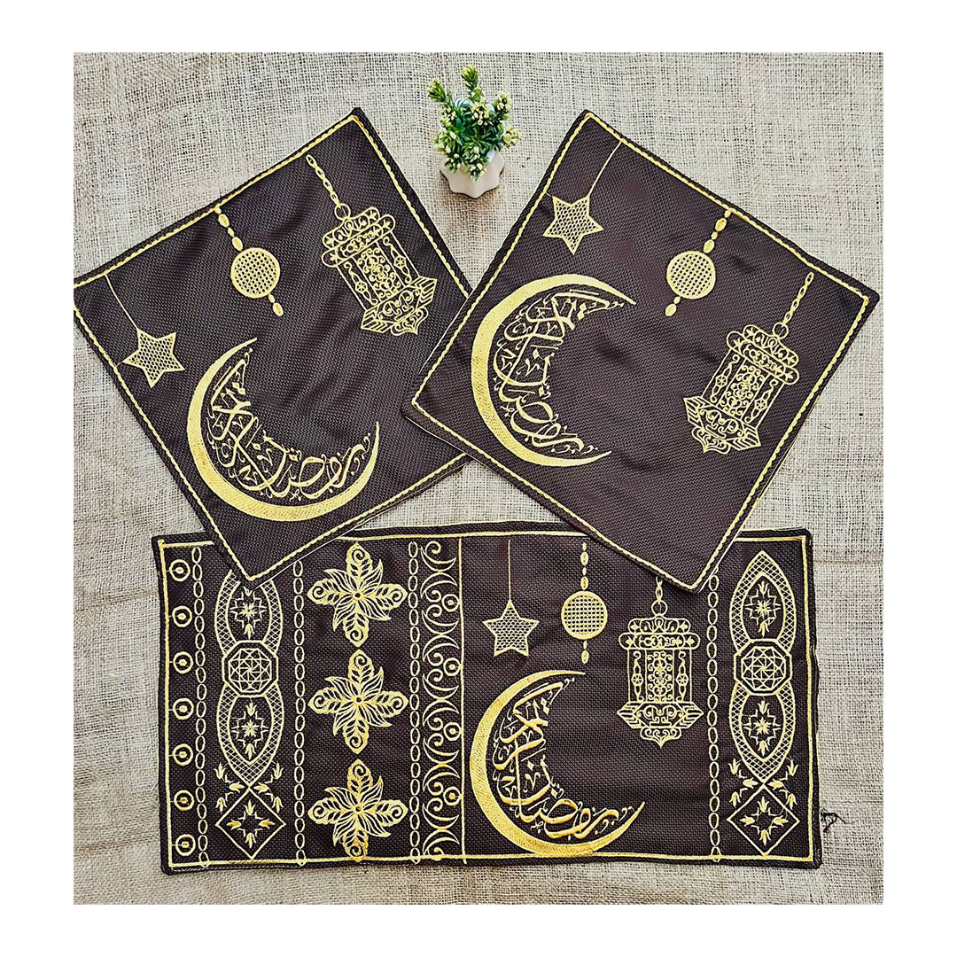 مفارش رمضان - 3 قطع - أسود/أصفر