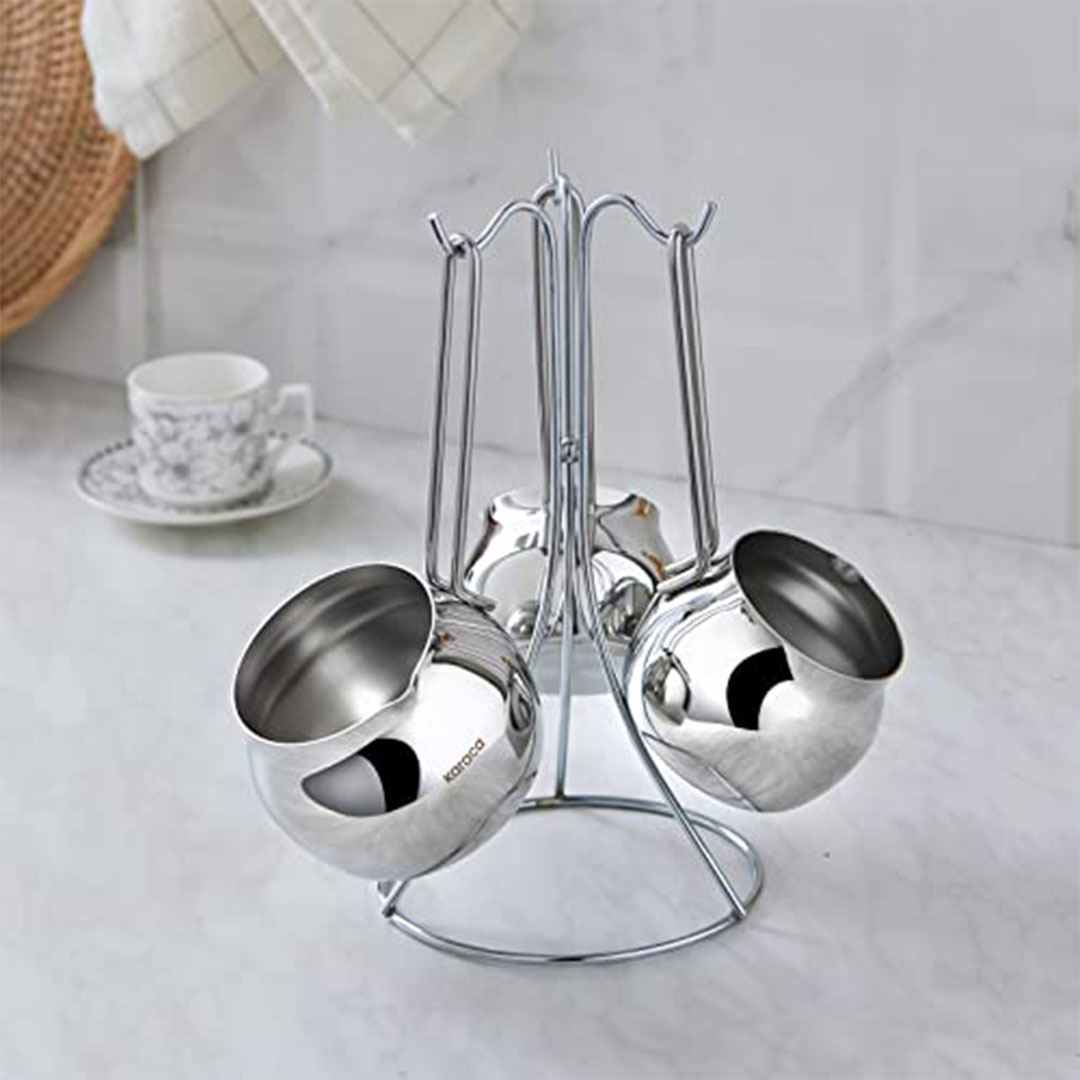 طقم كنك قهوة استانلس مدور مع حامل