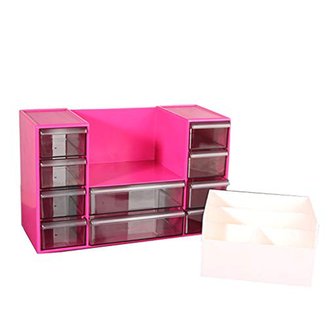 منظم مكتب كبير شفاف بالأدراج - وردي